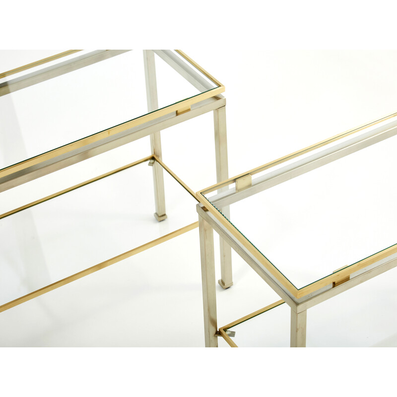 Pair of vintage steel and brass sofa ends by Guy Lefevre for Maison Jansen, 1970