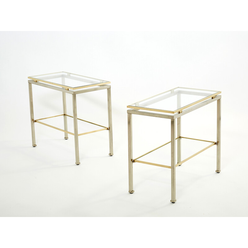 Pair of vintage steel and brass sofa ends by Guy Lefevre for Maison Jansen, 1970