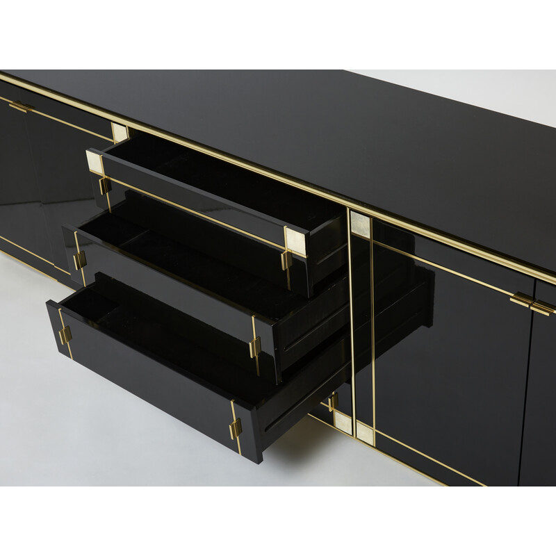 Vintage sideboard in black lacquer, brass and mother-of-pearl by Pierre Cardin, 1980