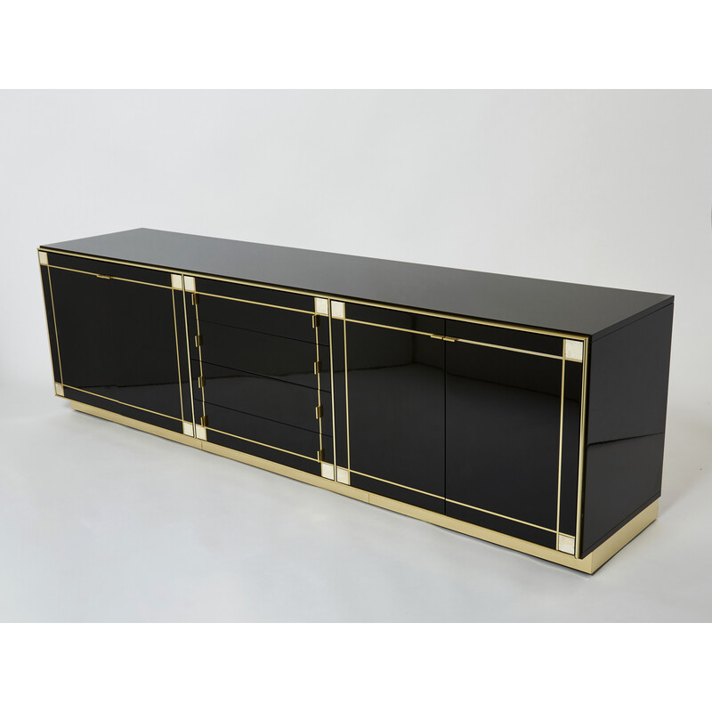 Vintage sideboard in black lacquer, brass and mother-of-pearl by Pierre Cardin, 1980