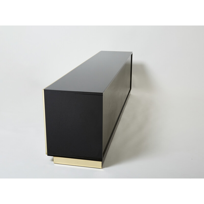 Vintage sideboard in black lacquer, brass and mother-of-pearl by Pierre Cardin, 1980