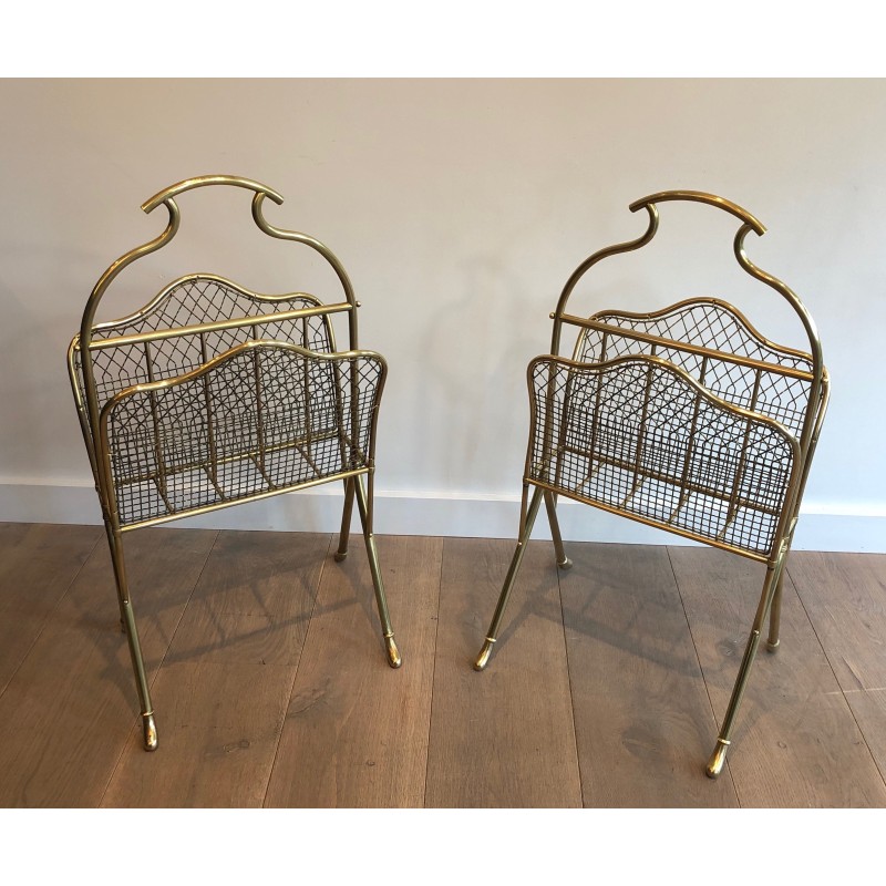 Pair of vintage brass magazine racks, France 1900