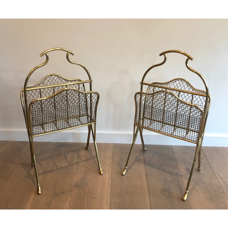 Pair of vintage brass magazine racks, France 1900