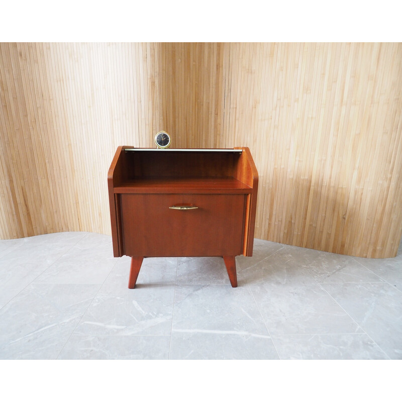 Vintage night stand in wood and glass, 1960s