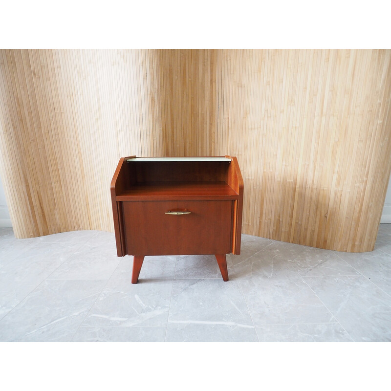 Table de chevet vintage en bois et verre, 1960