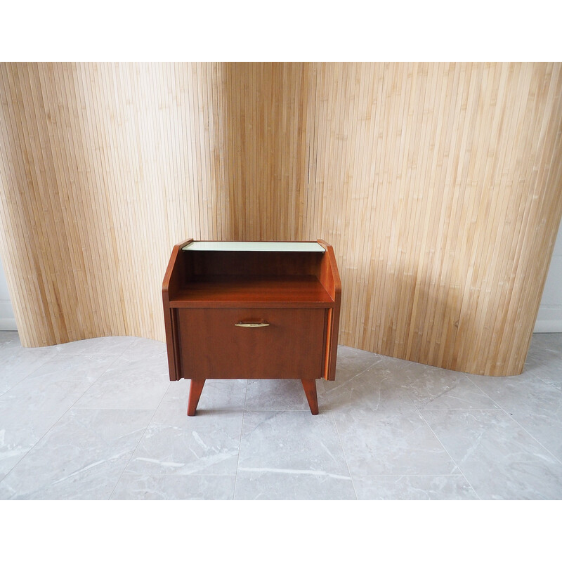 Vintage night stand in wood and glass, 1960s