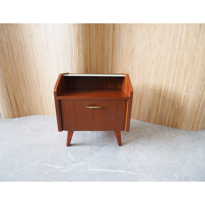 Vintage night stand in wood and glass, 1960s