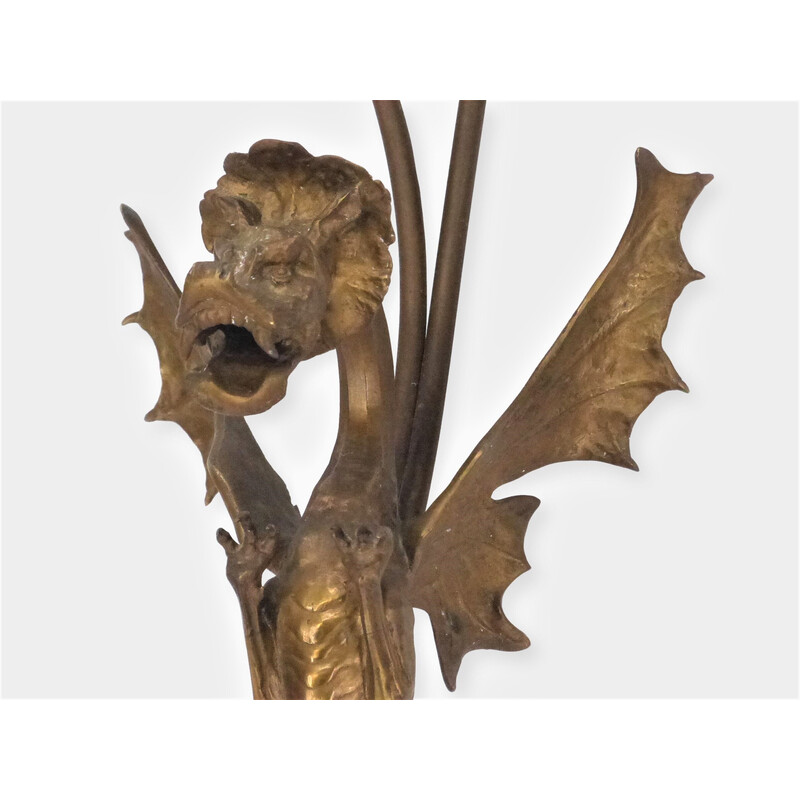 Vintage gilt bronze dragon wall lamp, 1920