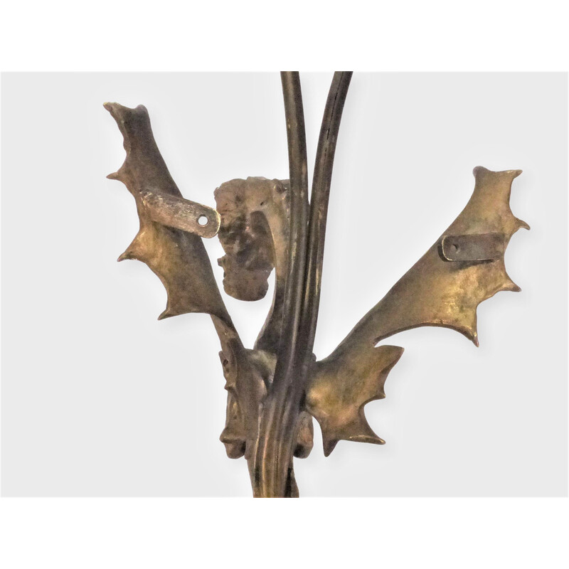 Vintage gilt bronze dragon wall lamp, 1920