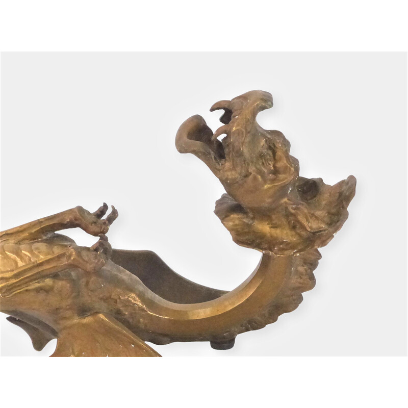 Aplique vintage dragón en bronce dorado, 1920