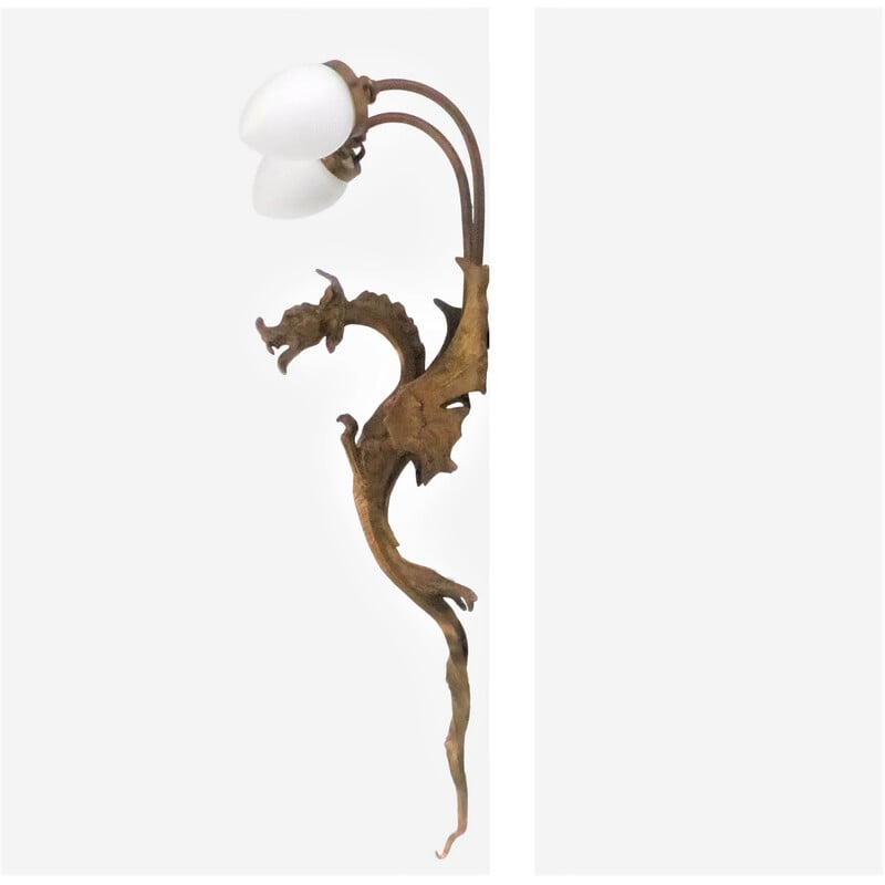 Vintage gilt bronze dragon wall lamp, 1920