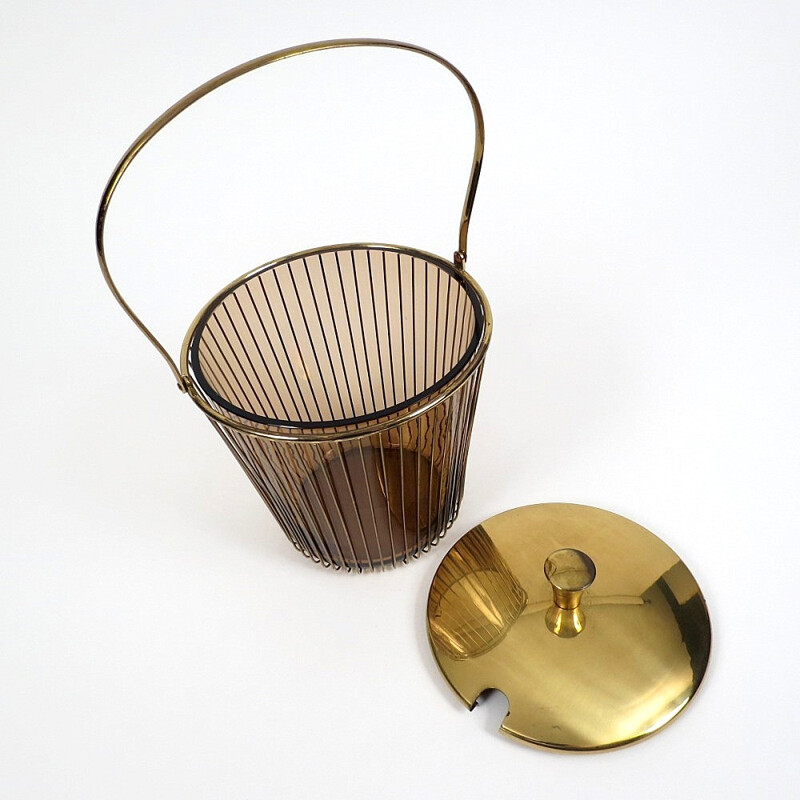 Brass and smoke glass punch bowl - 1970s