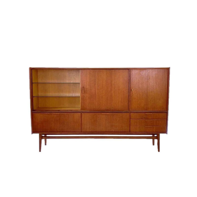 Vintage wood and glass highboard by Bartels Work, Germany 1960s