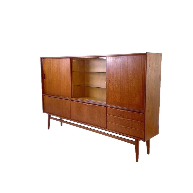 Vintage wood and glass highboard by Bartels Work, Germany 1960s