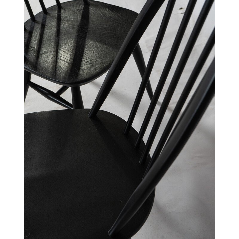 Pair of Quaker chairs in black by Lucian Ercolani for Ercol, 1960