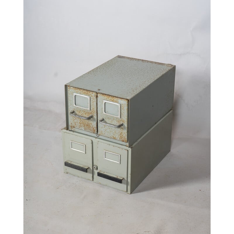 Pair of vintage industrial file cabinets in metal, France 1980