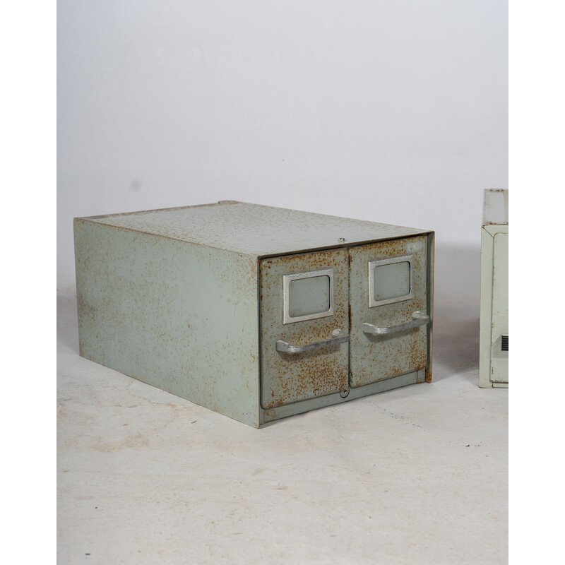 Pair of vintage industrial file cabinets in metal, France 1980