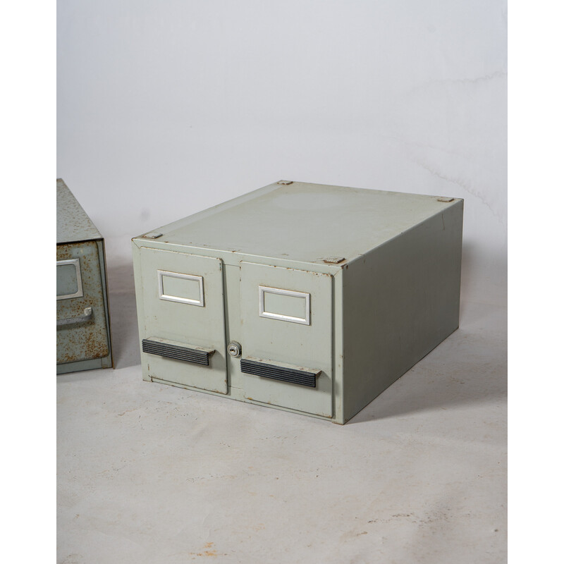 Pair of vintage industrial file cabinets in metal, France 1980