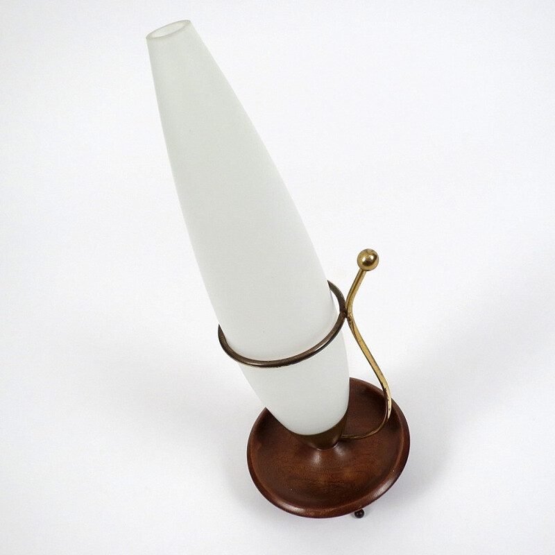 Opaline, brass and wood lamp - 1950s