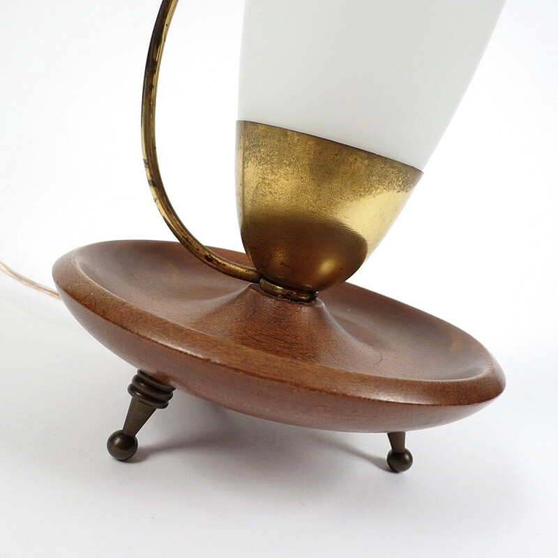 Opaline, brass and wood lamp - 1950s