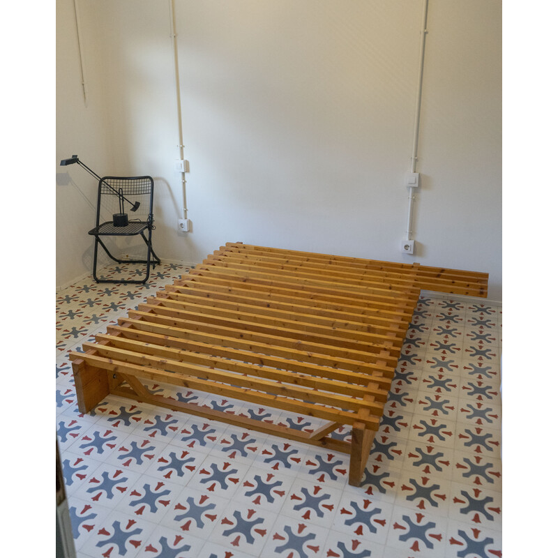 Vintage Scandinavian bed made of pine, Sweden 1980