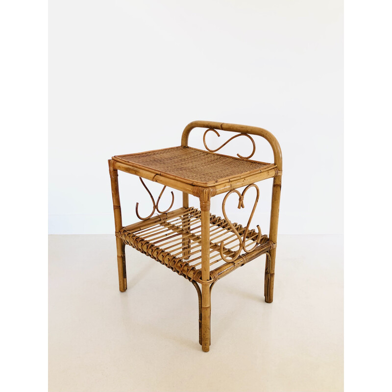 Vintage-Beistelltisch aus Rattan, Italien 1960