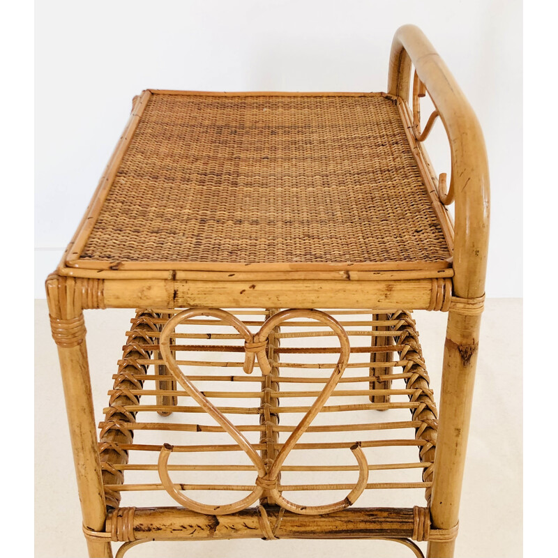 Vintage rattan side table, Italy 1960