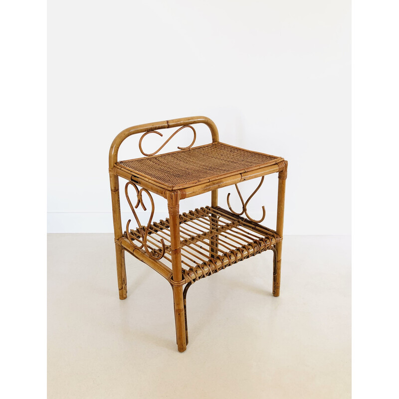 Vintage rattan side table, Italy 1960
