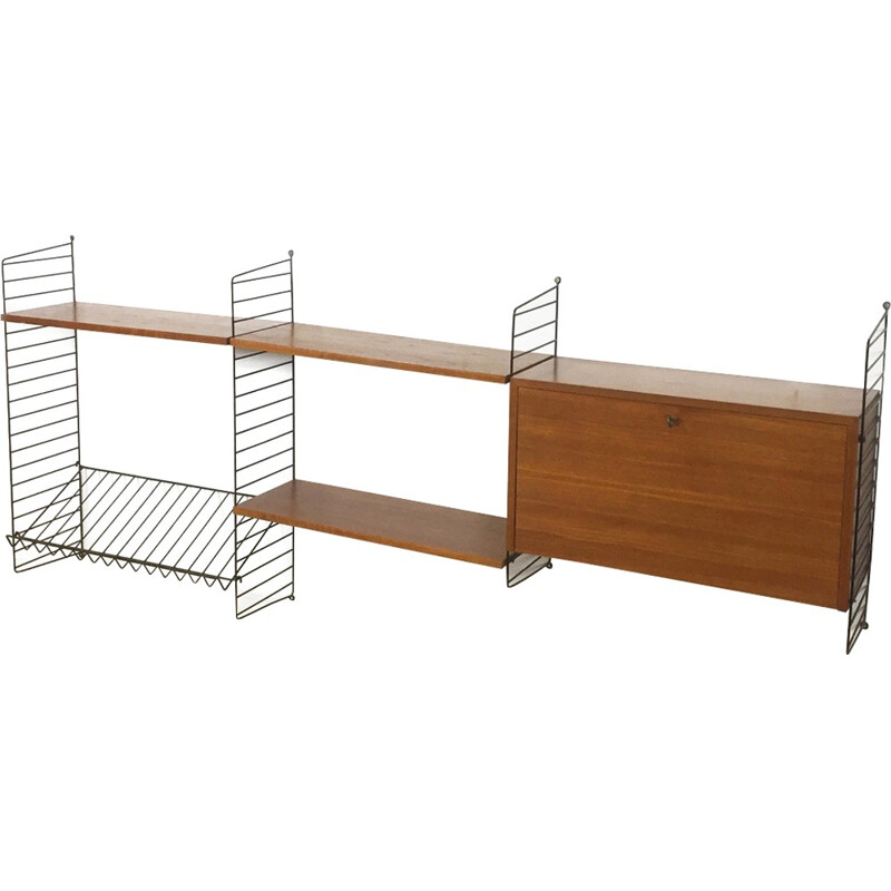 Wall Unit in Teak with cabinet by Nisse Strinning for String Design AB - 1960s