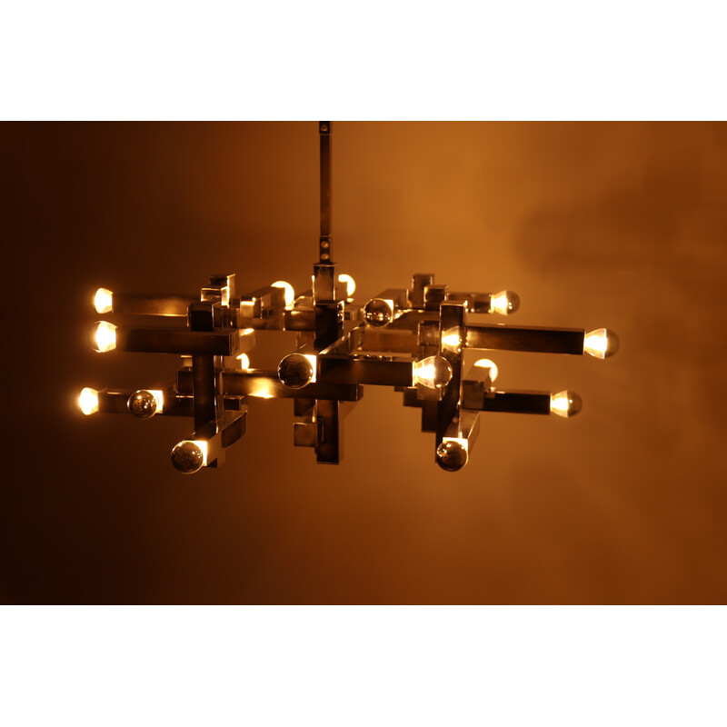 Vintage chandelier model 'Metric' with 18 light units by Gaetano Sciolari for Sciolari, Italy 1960s