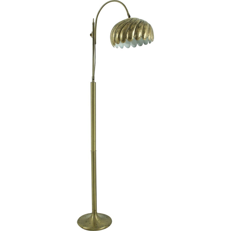 Brass floor lamp with flower shape lampshade- 1970s