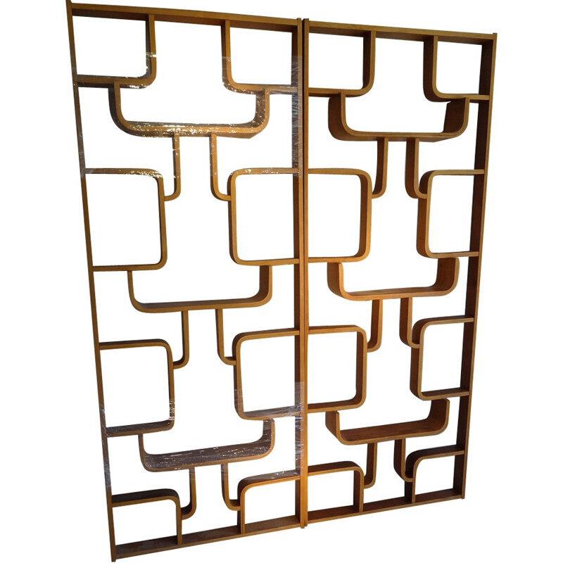 Pair of Czech mahogany trellis by Volak - 1950s