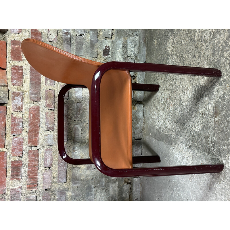 Lot de 6 fauteuils vintage en métal et cuir par Gae Aulenti pour Knoll, 1970