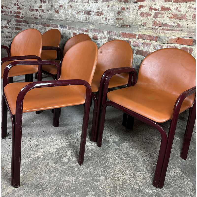 Set of 6 vintage metal and leather armchairs by Gae Aulenti for Knoll, 1970