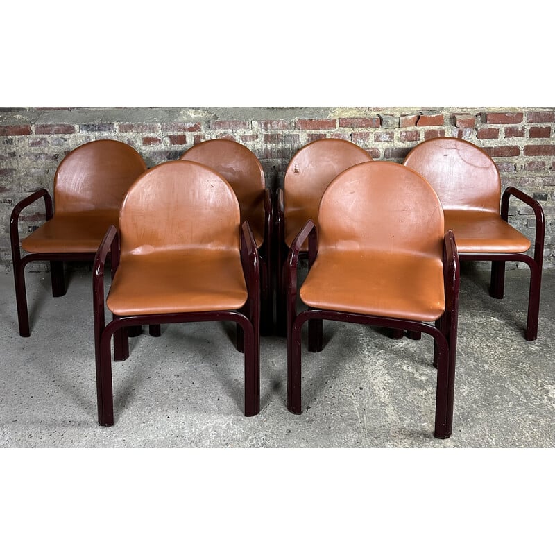 Set of 6 vintage metal and leather armchairs by Gae Aulenti for Knoll, 1970