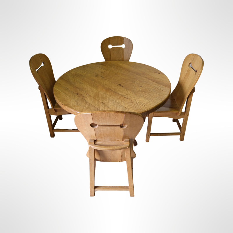 Vintage Brutalist solid oakwood dining set, Netherlands 1970s