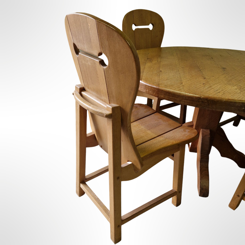 Vintage Brutalist solid oakwood dining set, Netherlands 1970s