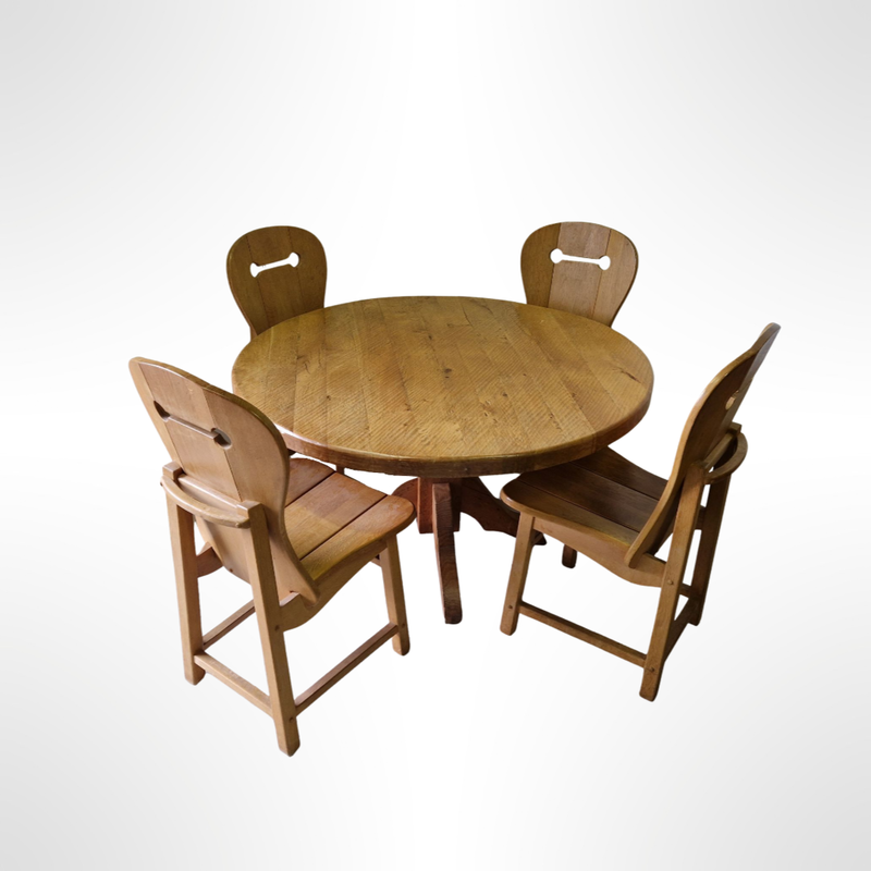 Vintage Brutalist solid oakwood dining set, Netherlands 1970s