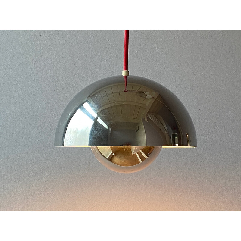 Vintage chrome flowerpot pendant lamp by Verner Panton for Louis Poulsen, Denmark