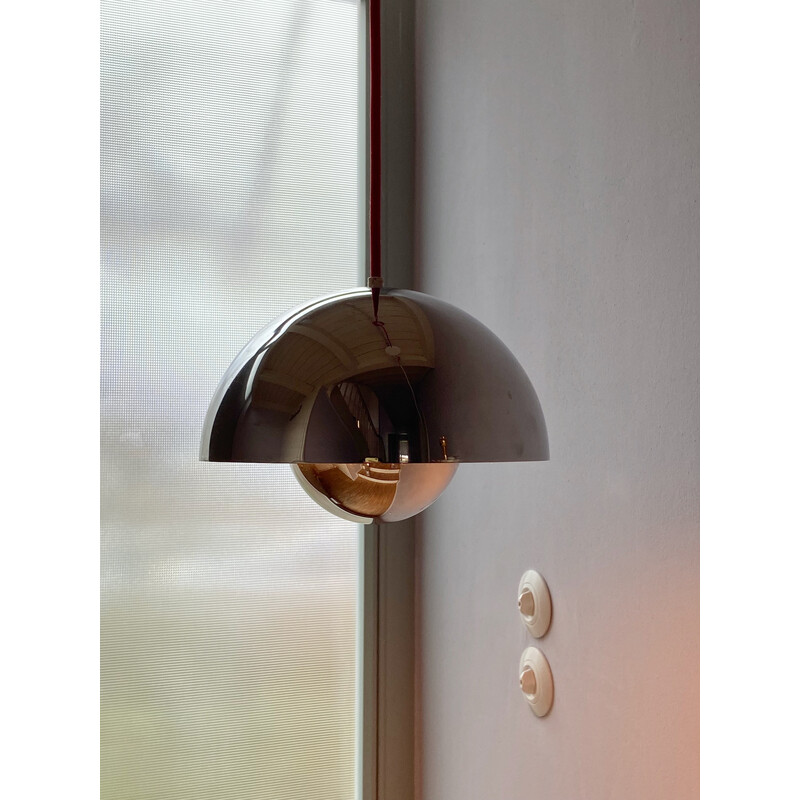 Vintage chromen bloempot hanglamp van Verner Panton voor Louis Poulsen, Denemarken