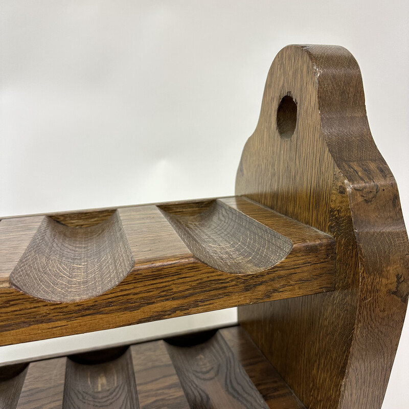 Brutalist vintage wine rack in solid oakwood, 1970s