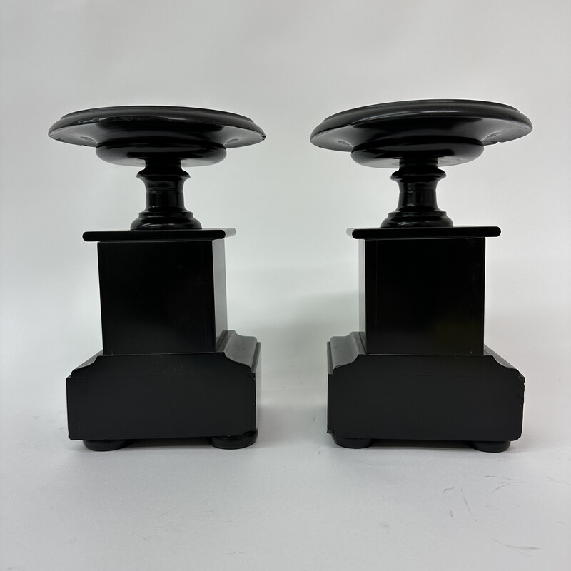 Pair of vintage black marble candlesticks, 1930s