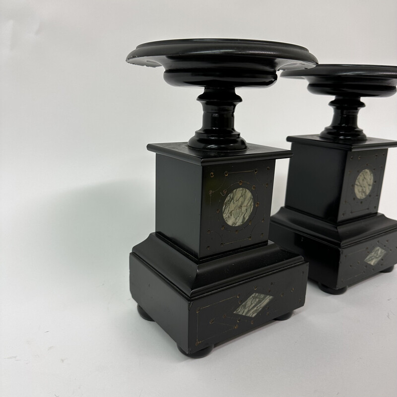 Pair of vintage black marble candlesticks, 1930s