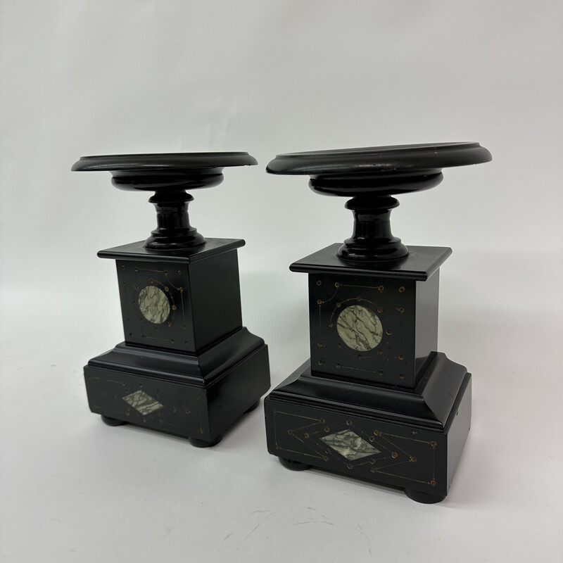 Pair of vintage black marble candlesticks, 1930s
