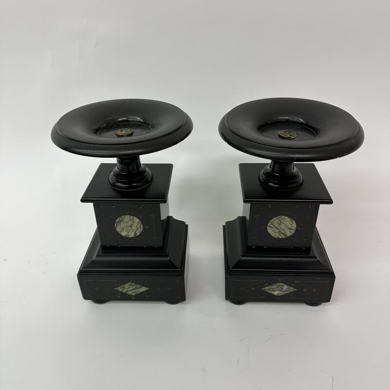 Pair of vintage black marble candlesticks, 1930s