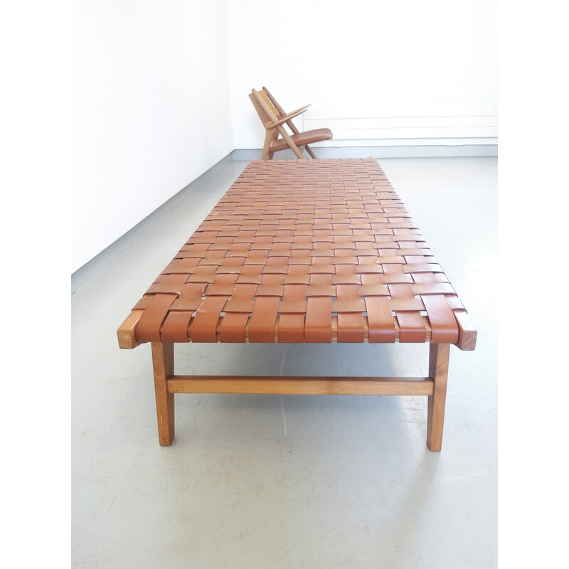 Scandinavian vintage daybed with cognac leather straps