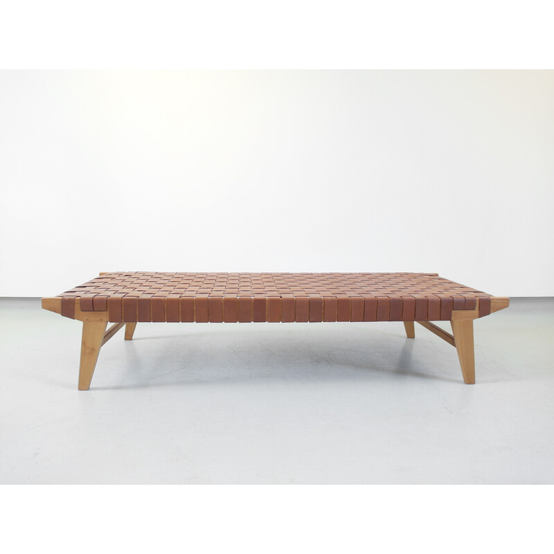 Scandinavian vintage daybed with cognac leather straps