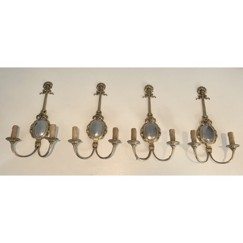 Set di 4 lampade da parete vintage in bronzo e cromo, Francia anni '30