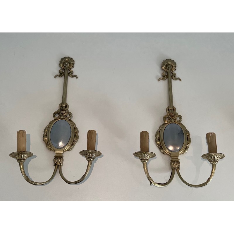 Set of 4 vintage bronze and chrome wall lamps, France 1930s
