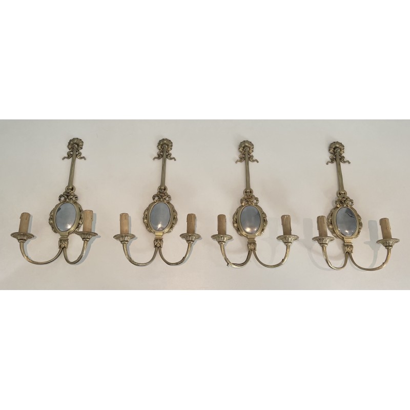 Set van 4 vintage wandlampen in brons en chroom, Frankrijk 1930